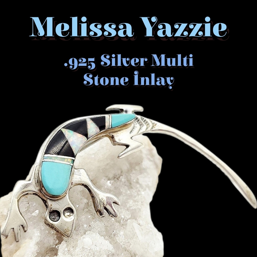Melissa Yazzie Silver Multi Stone Inlay Lizard Brooch